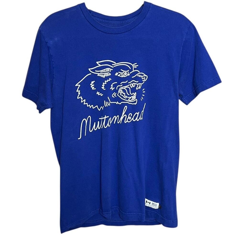 Muttonhead Wolf Graphic Tee Blue USA Canada Made Short Sleeve T-shirt - M